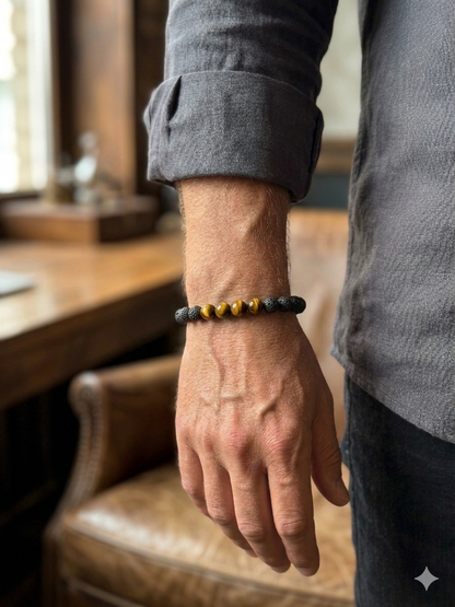 Pulsera Lava , Ojo de Tigre y Hematite - Protección y Poder