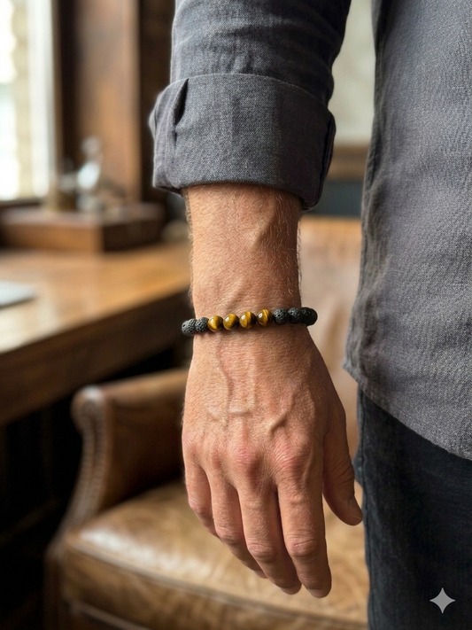 Pulsera Lava , Ojo de Tigre y Hematite - Protección y Poder