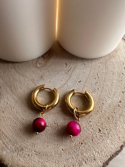 Pendientes Ojo de Tigre Fucsia - Empoderamiento