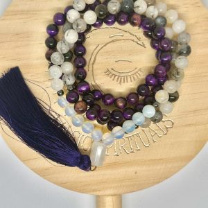 Japamala de Sanación Superior: Sugilita, Turmalina & Piedra Luna