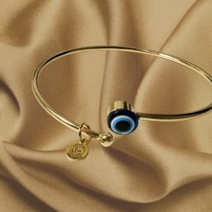 Esclava de Protección Ojo Turco: Luz y Blindaje en Acero Dorado