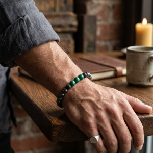 Pulsera masculina de Transformación y Blindaje: Hematite, Malaquita y Lava Volcánica