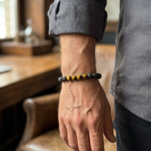 Pulsera Masculina de Protección y Poder: Lava Volcánica, Ojo de Tigre y Hematites